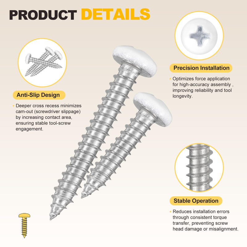 METALLIXITY Phillips Pan Head Self Tapping Screws(#10x2-1/2) 100Pcs, 304 Stainless Steel Self Drilling Screw for Metal Wood Plastic, for Cabinet Wall Shutter Plate Furniture, Silver White #10x2-1/2" 100