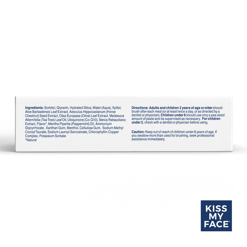 Kiss My Face Triple Action Toothpaste Gel, Herbal Mint Flavor, Removes Plaque, Whitens Teeth, Prevents Tartar, with Tea Tree Oil and Aloe, Fluoride Free, Vegan, 4.5 oz, 6 Pack Triple Action Herbal Mint
