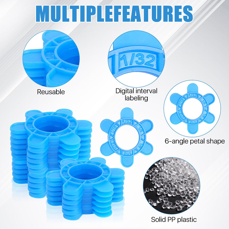 200 Pcs Reusable Hexagon Tile Spacers 1–5mm, 6 Sizes in 1 Large 6.7cm Plastic Tile Leveling Shims, Colour Coded Gap Clips for Wall & Floor Tiling, Fast Removal (Blue) 200Pcs Blue