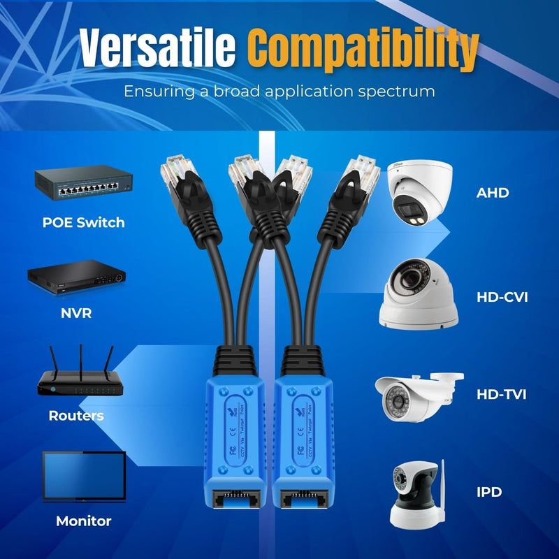 TNP RJ45 Ethernet Cable Combiner/Splitter Kit (1 Pair) - 2 Male to 1 Female POE Data Adapter LAN Ethernet Network Extender Y Splitter Cat5 Cat5e Cat6 UPOE Cable for Surveillance Security Monitoring 1 Pair 2MMF