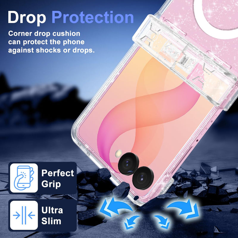 for Galaxy Z Flip 8 Case,[Compatible with MagSafe][Built-in Screen Protector][Kickstand],Hard PC Hinge Protection Slim Fit Shockproof Girls Case for Samsung Galaxy Z Flip 8,Clear Clear