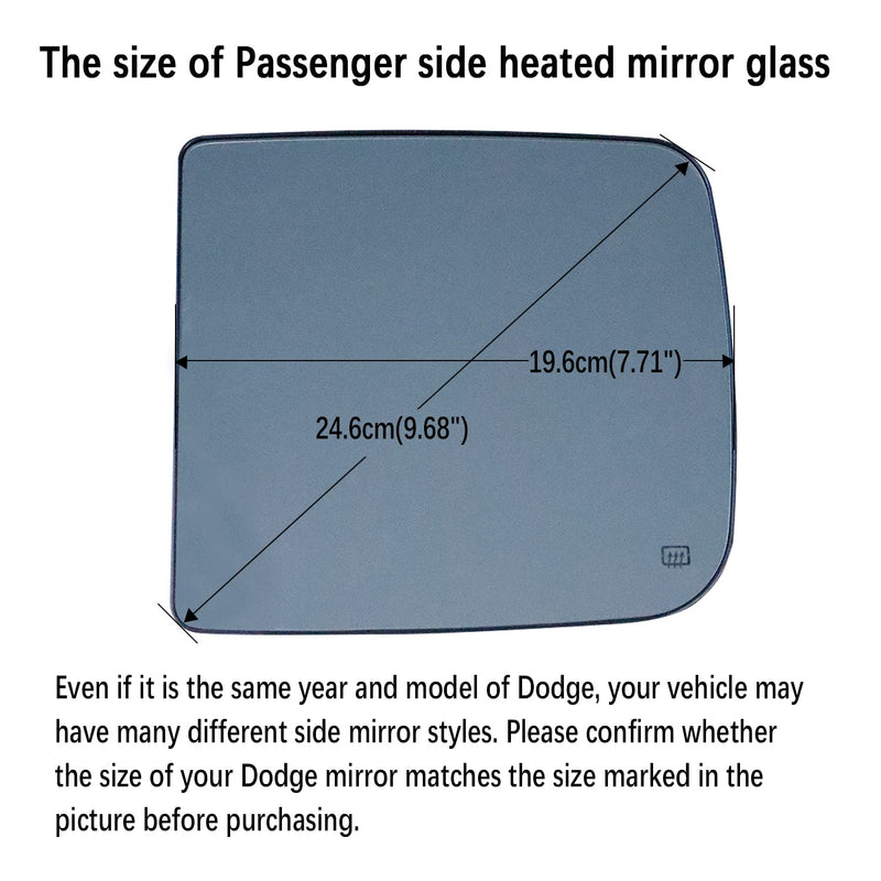 Heated Repl. Glass Right Passenger Side Compatible with Dodge Ram 1500 2500 3500 2009 2010 2011 2012 2013 2014 2015 2016 2018 2019 2020 tow flat mirror big lens Passenger Side Upper (Right)