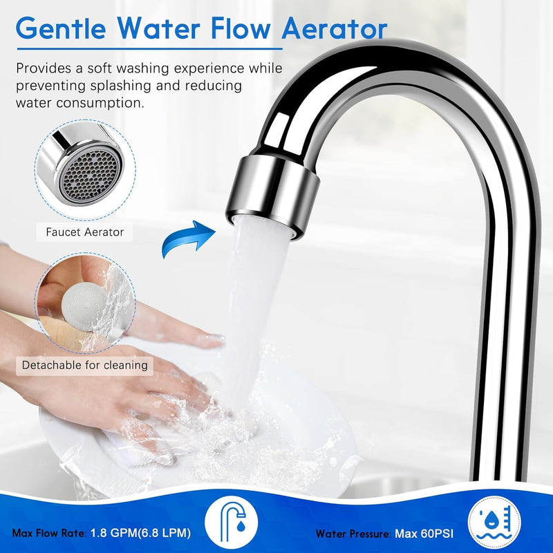 Leak-Free Commercial Hand Sink Faucet with Ceramic Valve, 4 Inch Center Wall Mount Kitchen Faucet with 3-1/2" Swivel Gooseneck Spout & Dual Knobs for Bar Restaurant Laundry, Brass Constructed