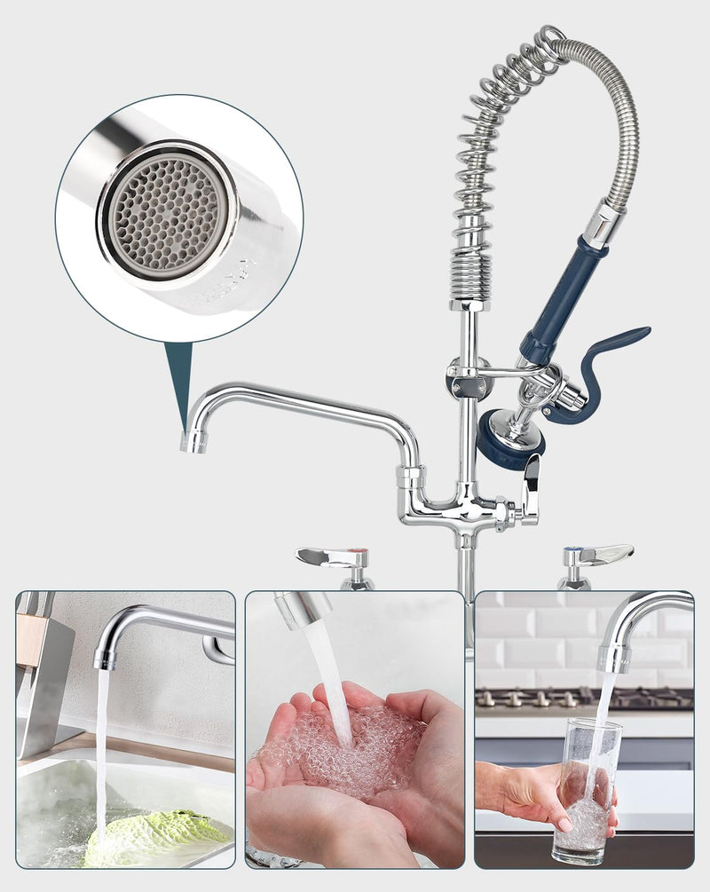 Commercial Faucet Parts 14 Inch Swivel Spout Replacement Kit for Commercial Kitchen Sink Faucet 1.8 GPM Stainless Steel Swivel Swing Add-on Nozzle for 2 or 3 Bay Compartment Sinks