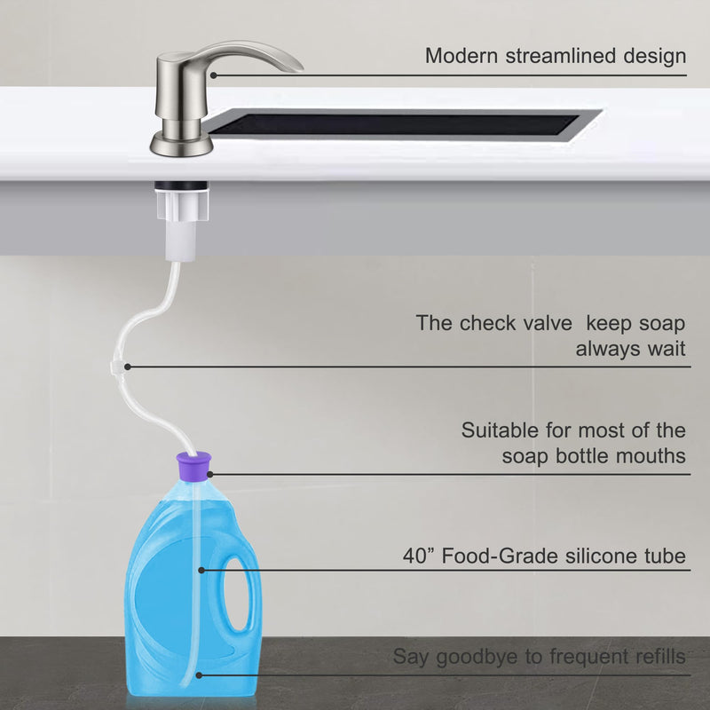 GAGALIFE Kitchen Sink Soap Dispenser - Sink Soap Dispenser Pump with 40" Silicone Extension Tube Kit (Brushed Nickel), Say Goodbye to Frequent Refills G080-1BN Brushed Nickel