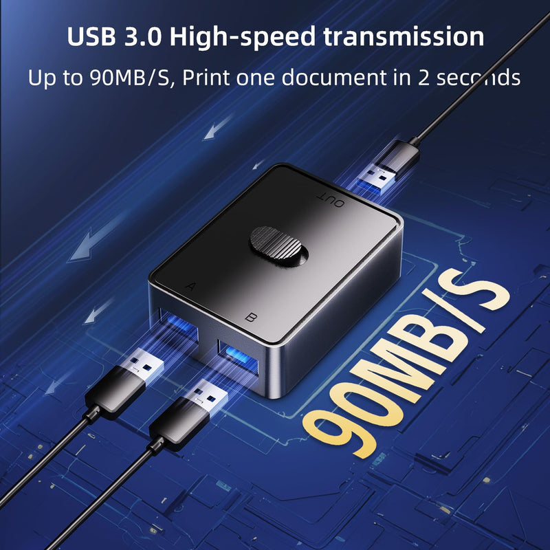 USB 3.0 Switch Selector, Bi-Directional USB Switcher 2 in 1 Out/1 in 2 Out, YuLinca Mini USB Switch for 2 Computers Share Keyboard Mouse Scanner Printer