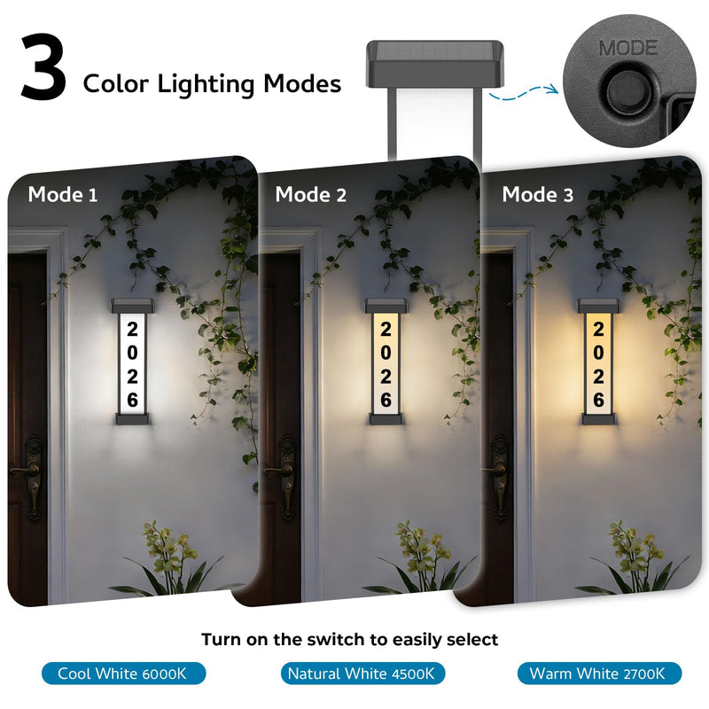 Lacasa Solar Address Sign, Dual-Sided Lighted House Numbers for Outside, Waterproof LED Illuminated Address Plaque with Stakes, 3 Color Modes, Wall Mounted or In Ground for Yard Home
