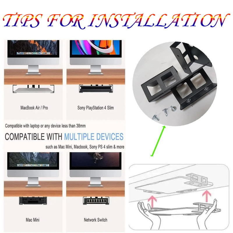 Under Desk Laptop Holder Mount with Screw,Under Desk Mount Bracket,Add On Under Table Laptop/Keyboard Storage(Black) 3pcs