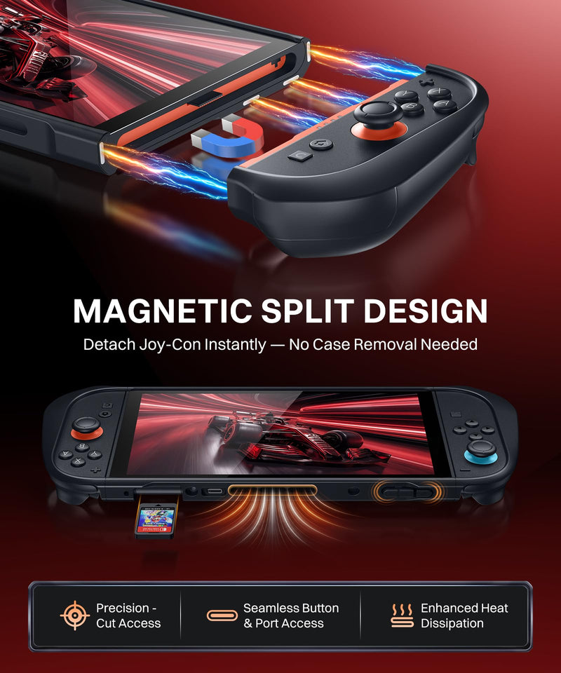 GolbinBox Hard Shell Case for Nintendo Switch 2 with Kickstand, Black | Magnetic split design, aluminum stand, military-grade protection, detachable Joy-Con covers, for travel and commuting