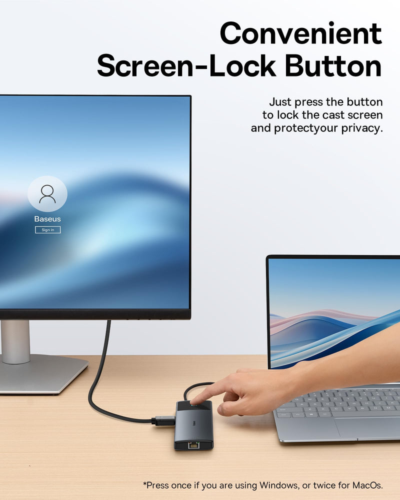 Baseus Docking Station Dual Monitor 10Gbps 10 in 1 USB C Hub with 2 HDMI | Single 4K@120Hz, Dual 4K@ 60Hz, 10Gbps USB C and USB A, Gigabit Ethernet, PD 100W, SD/TF for iPhone 17/Mac/Dell/HP/Lenovo