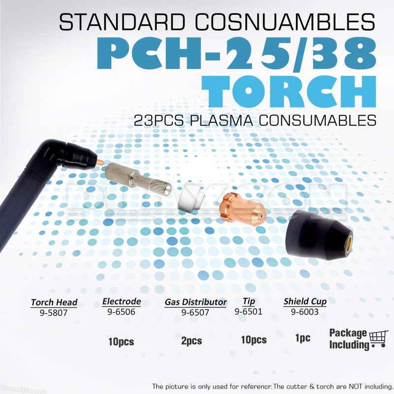 PLAXCON Plasma Electrode 9-6506 Tip 9-6501 Swirl Ring 9-6507 Shield Cup 9-6003 Kit for Thermal Dynamics PCH25/38 PCH/M-26 PCH/M-28 PCH-40 Plasma Torch 23pcs