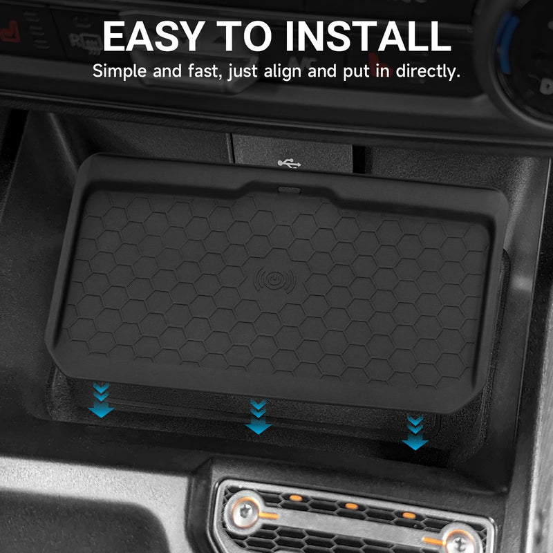 Silicone Anti-Slip Center Console Organizer Wireless Charging Mat for Ford Bronco 2021 2022 2023 2024 2025 Interior Accessories Pad Tray Storage Box Holder (Not for Sport Model)