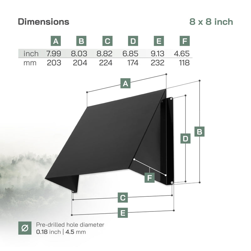 Vent Systems 8" x 8" Inch Vent Cover - Galvanized Steel Dryer Vent Cover/Deflector - Black Exhaust Vent Guard for Indoor/Outdoor/Wall/RVs/Trailer - Air Vent Hood - Ventilation System Protection 8x8 Inch