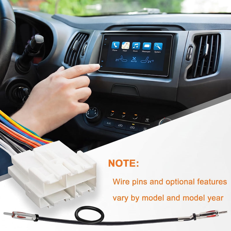 Radio Wiring Harness with Antenna Adapter Plug, Fit for 1989-2002 Chevy GMC Buick, Stereo Receiver Install Connector Kit, Audio Navigation DVD Tail Line, Plug and Play