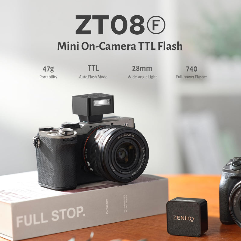 ZENIKO ZT08 F Mini Flash for Fujifilm,Built-in Battery,740 Full Power Flashes, 2.4G Wireless TTL Camera Speedlite ZT08-F for Fujifilm (Black)