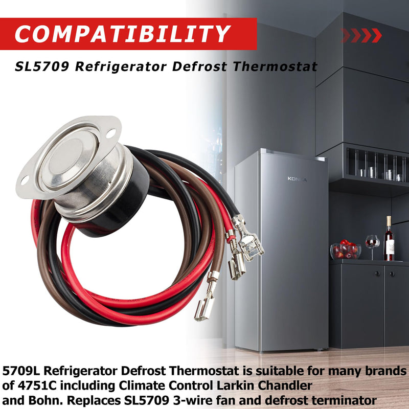 5709L Refrigerator Thermostat Compatible with Supco Refrigerator Cold Control Thermostat SL5709, Refrigerator Defrost Thermostat for 4751C Chandler, Larkin, Bohn and Climate Control, Defrost Teminator