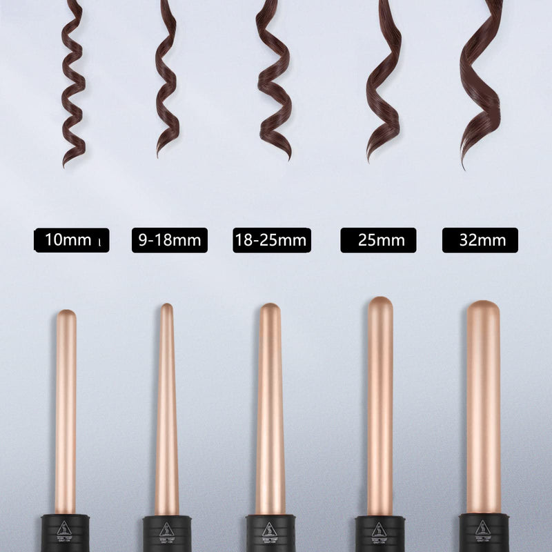 janelove Curling Wand,Hair Curlers for Long Hair, Curling Wand Set with 5 Ceramic Barrels,from 9/18/25/32 mm, 150℃-210℃ Temperature Control,with Heat Resistant Glove 5 in 1 (9-32 mm) - 150-210°C