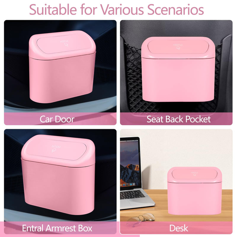 NBTEPEM Pink Car Trash Can with Lid, Mini Auto Garbage Can with 30 Trash Bags, Leakproof Automotive Garbage Container Bin, Multipurpose Organizers and Storage for Car, Home, Office (Pink) 1