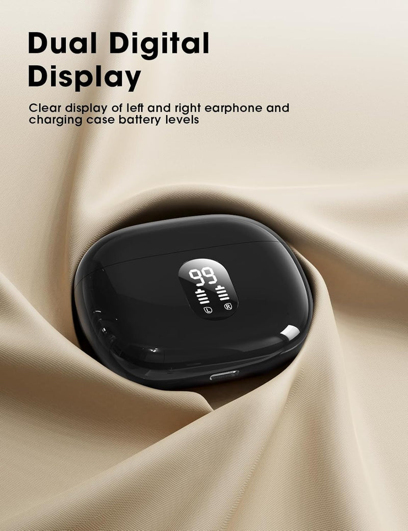 Wireless Earbuds, Hi-Fi Deep Bass Ear Buds, 48H Playtime In-Ear Headphones | 2 Mics for Clear Calls, LED Display, IPX7 Waterproof, Touch Control, Lightweight Bluetooth Earphones for iPhone/Android/TV JetBlack