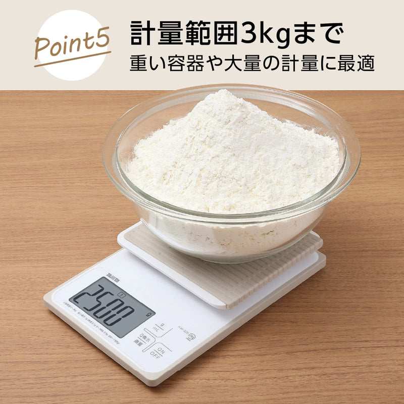 Tanita KW-320 WH Cooking Scale, Kitchen Scale, Waterproof, Digital, 6.6 lbs (3 kg), 0.1 g Unit, Washable Kitchen Scale 6.6 lbs (3 kg) 0.1 g Single Item