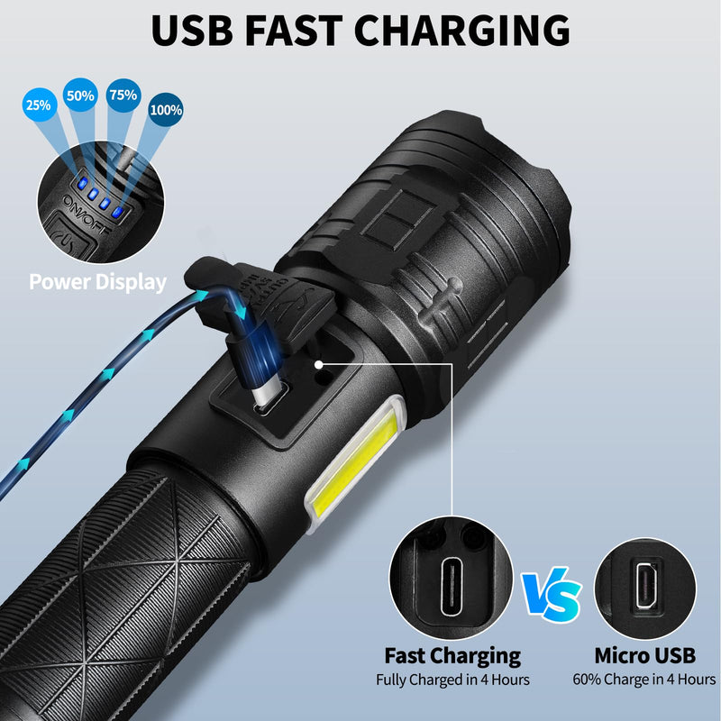 Rechargeable LED Flashlights High Lumens, 99,000 Lumen Super Bright Flashlight with 7 Modes & Waterproof, Powerful USB Rechargeable Handheld Flash Light for Camping Home(2 Pack)