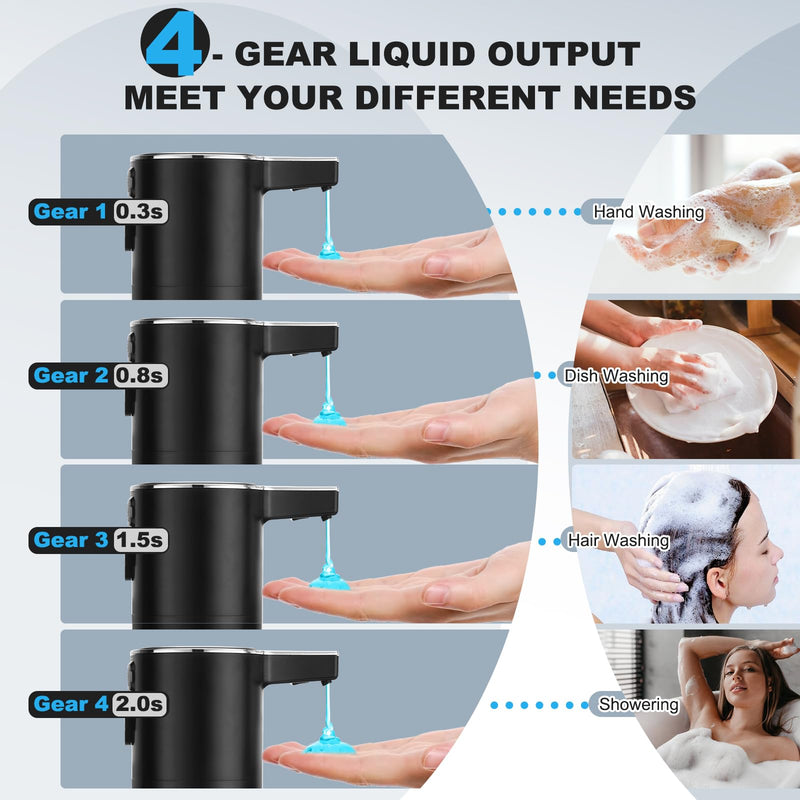 Automatic Soap Dispenser Liquid Touchless: 13.52oz/400ml Wall USB Rechargeable - 4-Level Adjustable Modern Electric Hand Soap Dispenser - Kitchen Bathroom Kids Family Black Black Gel Typ