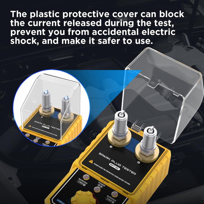 Spark Plug Tester Dual Holes, Automotive Engine Ignition Coil Tester 0-6000rpm Working Frequency, Car Spark Tester Tool with Protective Cover for 12V Gasoline Vehicles