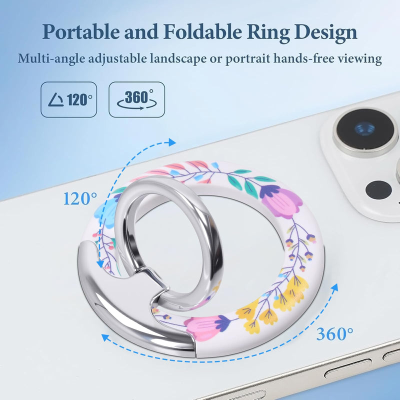 Magnetic Phone Ring for MagSafe Grip, Super Magnet Twinkle Design Ring Holder Stand, MagSafe Accessory for iPhone 17/16/15/14/13 Pro Max Plus，Enchanted Floral Twinkle Silver