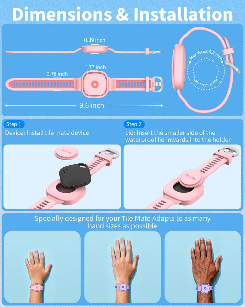 [2 Pack] Silicone Bracelet for Tile Mate (2022/2024), Waterproof Protective Case for Tile Life360 Mate Tracker Hidden Tile Mate Holder for Kids Teens Elderly (Pink+Purple) 2Pcs (Pink & Purple)
