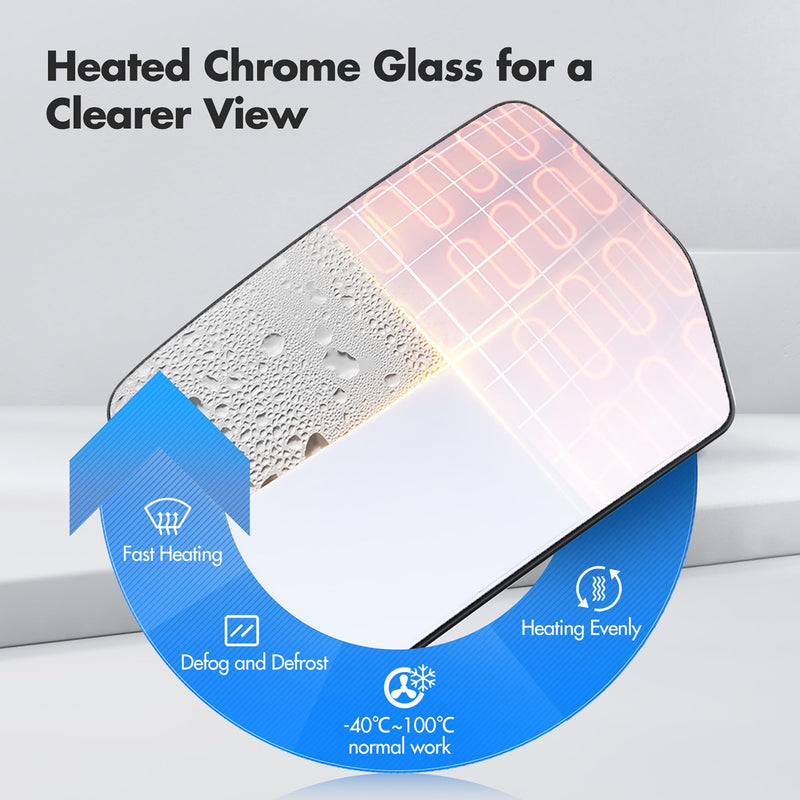 Driver Side Mirror Glass Replacement for Ford F150 2004 2005 2006 2007 2008 2009 2010, Left Heated View Mirror with Rear Holder, 4L3Z17K707DB Driver side（LH）