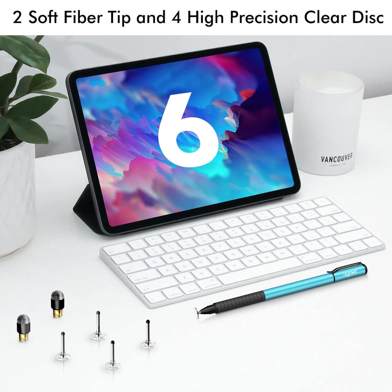 Digiroot Universal Stylus,[2-in-1] Disc Stylus Pens for All Touch Screens Cell Phones, iPad, Tablets, Laptops with 6 Replacement Tips(4 Discs, 2 Fiber Tips Included) - (Blue) Blue