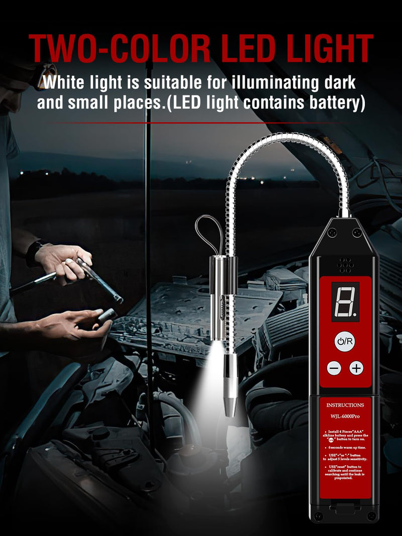 Refrigerant Leak Detector with LED Light, Aprvtio WJL-6000PRO Halogen Leak Detector Freon Gas Leakage Tester HVAC Air Condition R22 R410A R134A R1234YF CFCs HCFCs HFCs Indicator Freon Sniffer WJL-6000PRO-UV