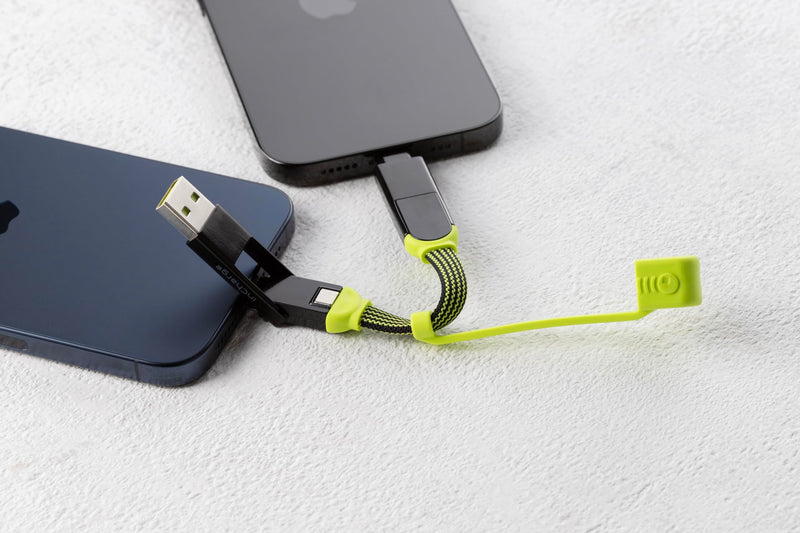 Rolling Square inCharge XL Pocket - 6-in-1 Portable Universal Charging Cable, USB-C, Lightning, USB-A and Micro USB, 100W Ultra-Fast Charging Power, 0.5ft/15cm, Black/Lime