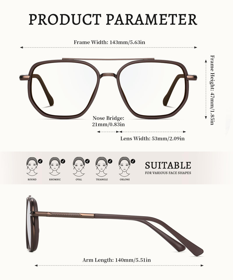 Aviator Blue Light Blocking Glasses for Women Men Trendy Metal Frame Computer TV Eyeglasses Anti Eyestrain Coffee/Brown clear