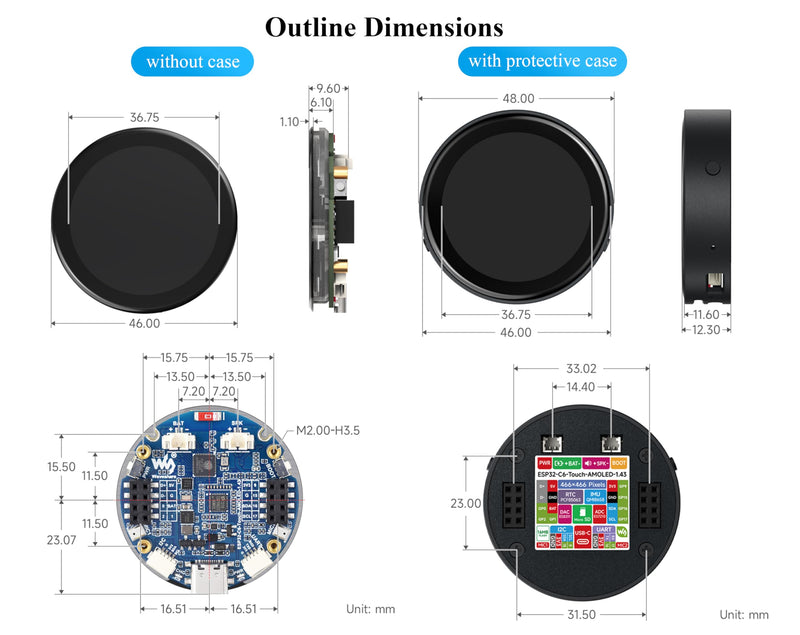ESP32-C6 1.43inch AMOLED Round Touch Display Development Board, 160MHz RISC-V Processor,WiFi 6/Bluetooth 5/IEEE 802.15.4, 466×466 Pixels, Dual Digital Microphone Array, Support AI Speech Interaction