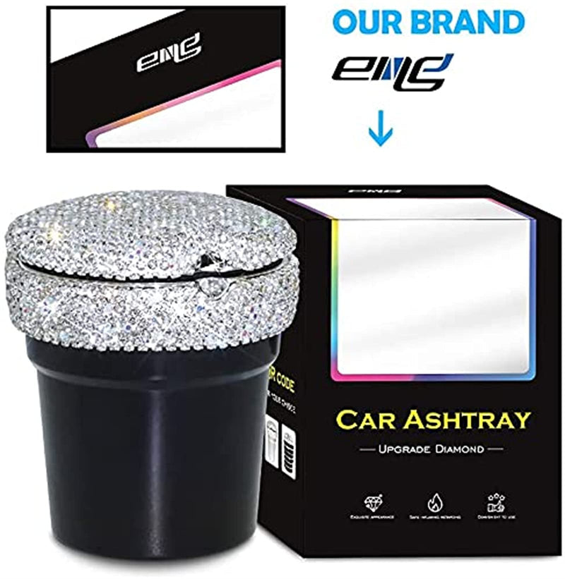 eing Car Ashtray Portable Bling Cigarette Smokeless Cylinder Cup Holder with Blue LED Light Indicator,Car Accessories for Women,Ideal for Car,Home and Office,1 - Pack Black+White 1 -Pack Black+White