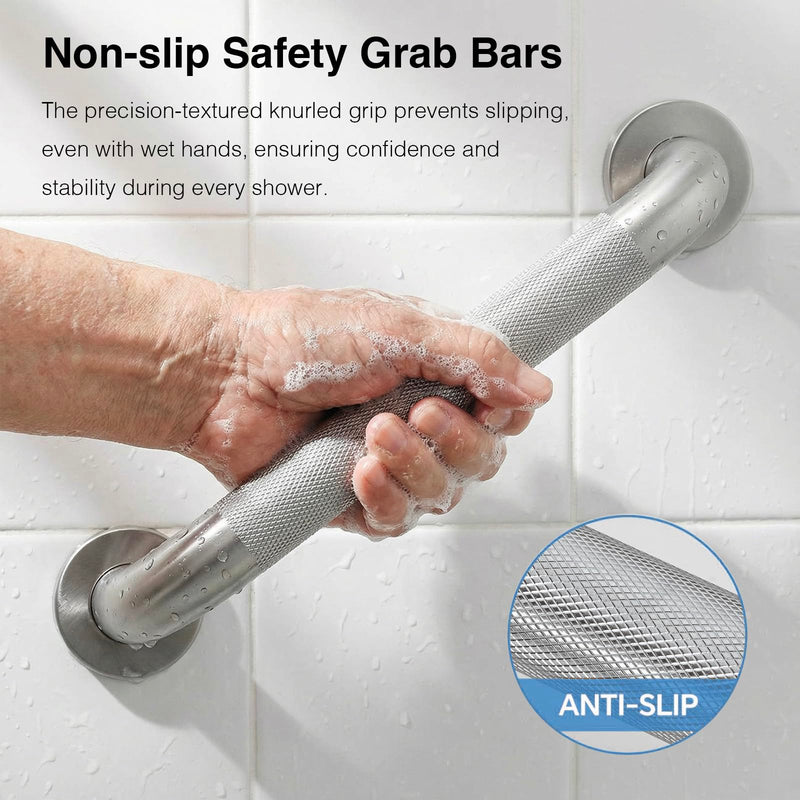 24 Inch Safety Grab Bars for Bathroom,1.25'' Heavy Duty Stainless Steel Brushed Nickel Shower Handles for Elderly, Non Slip Knurled Grip Handrail for Tub, Toilet, Fall Prevention & Handicap Assistance 1-1/4'' Diameter 24 Inch
