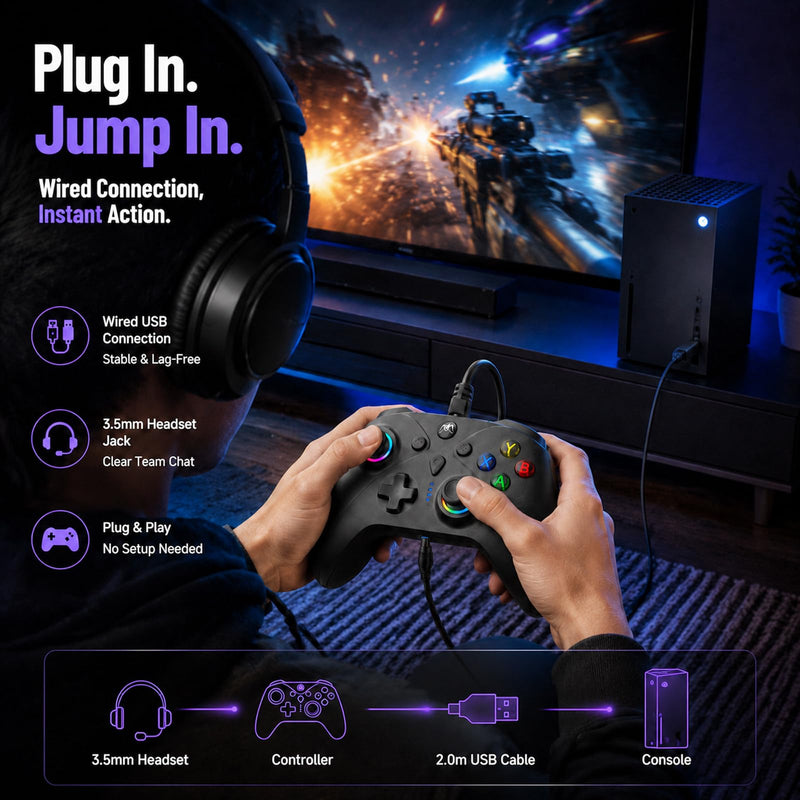 KentroGrip Wired Controller for Xbox Series X|S/Xbox One with TMR Joysticks | Black Wired Gamepad With M1/M2 Back Buttons, Turbo, RGB Lights, Textured Grips, 3.5mm Headset Jack