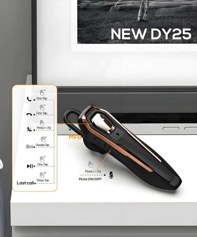 Single Ear Bluetooth Headset V5.4 36Hrs Talk Time, Bluetooth Earpiece | Noise Canceling Microphone, Hands-Free Wireless Headset for Driving/Office/Business, Crystal Clear Calls, Lightweight (Gold) Gold