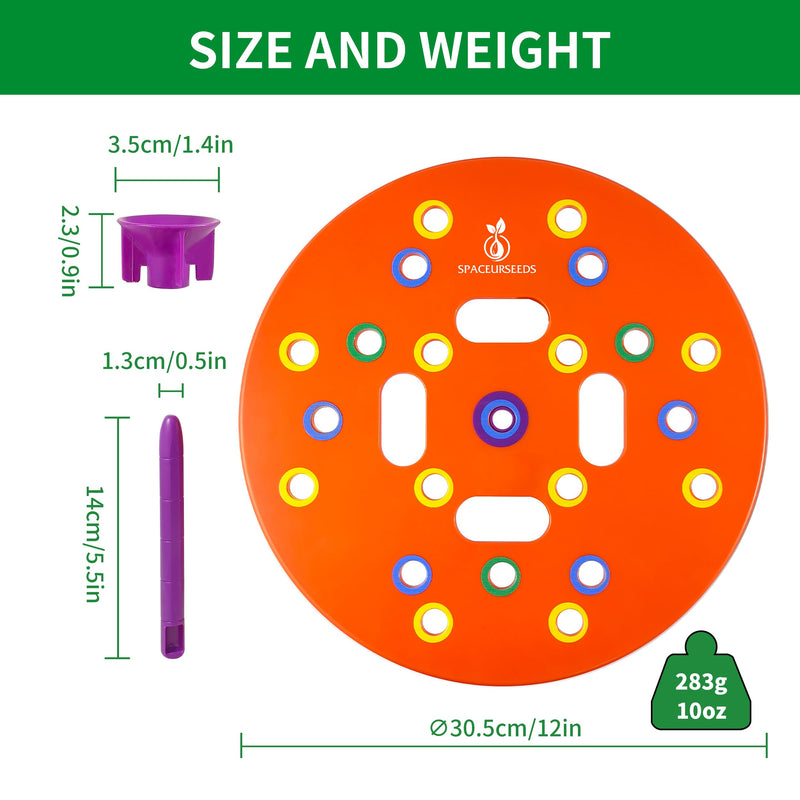 Round Seed Planting Template – Patented Color-Coded Garden Spacing Tool Kit with Seed & Seedling Spacer, Dibber with Seed Spoon & Laminated Vegetable Growing Guide