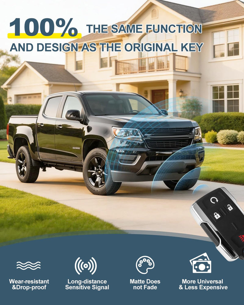 Key Fob Replacement for 2014-2020 Chevy Silverado 1500 2500 3500/2015-2021 Chevrolet Colorado/2015-2021 GMC Canyon/2014-2020 GMC Sierra, Keyless Entry Remote Control M3N-32337100 4-Button（Set of 2）