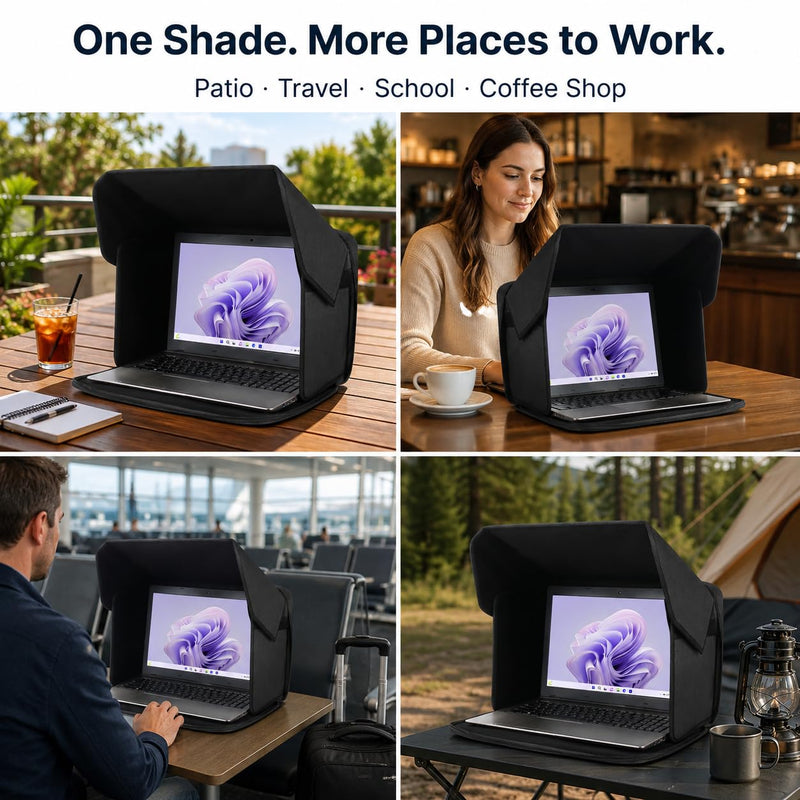 Laptop Sun Shade for 15-16 Inch Laptops, Foldable Laptop Glare Shield Privacy Hood, Portable Computer Sunshade Cover Bag for Outdoor Work, Patio, Travel, School, Office, Black 15-16inch