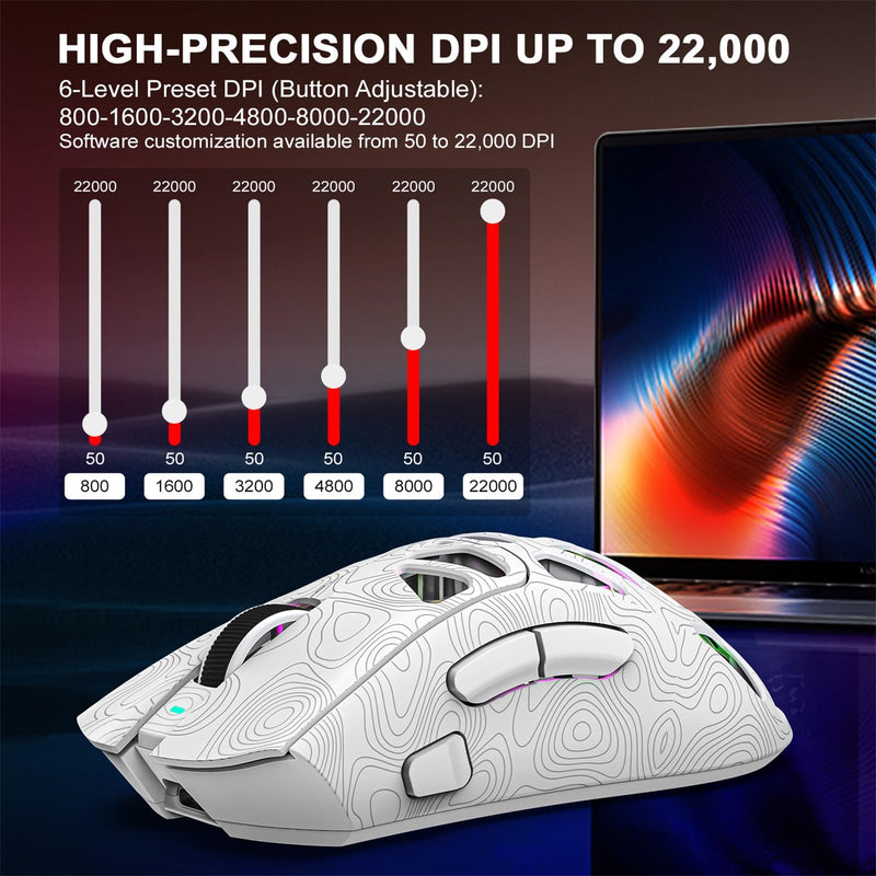 G11 RGB Wireless Gaming Mouse for Gaming Setup & Multi-Device Use, Tri-Mode Bluetooth 5.1/2.4GHz/USB-C, 22000 DPI Lightweight Programmable Mouse for PC, Laptop & Mac Line White
