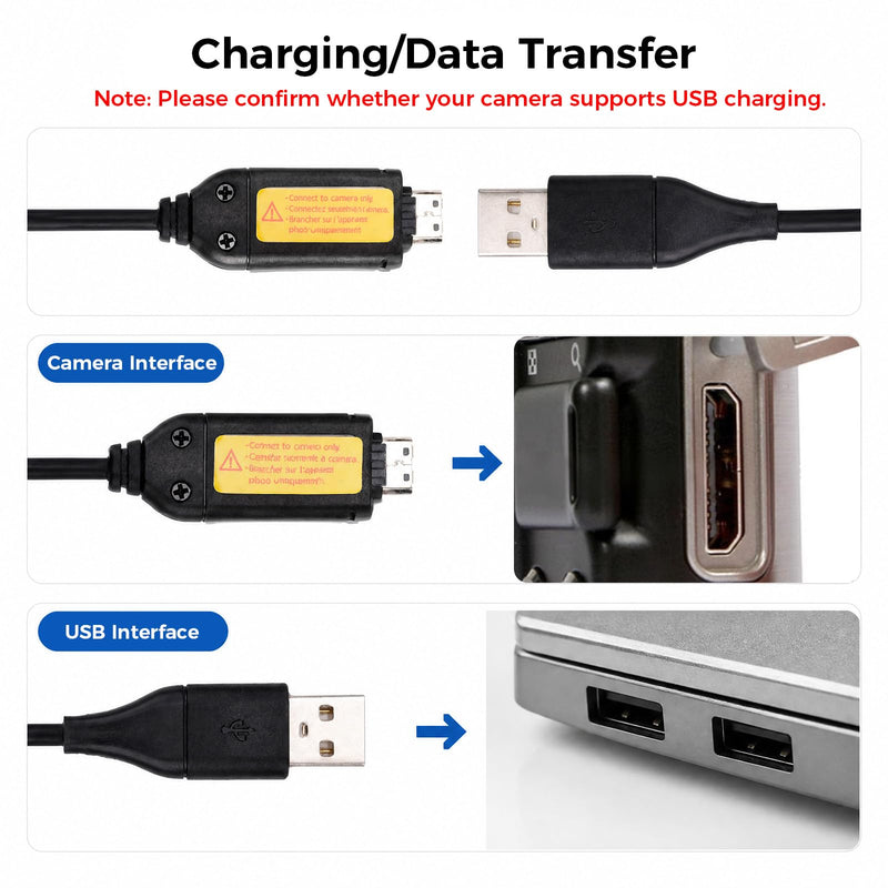 USB Cable Suitable for Samsung Camera Charger SUC-3 SUC-5 SUC-7 | 5ft PVC and Copper Wire USB Data Transfer Charging Cord Compatible with SL600 SL605 TL205 TL210 TL220 L200 & More