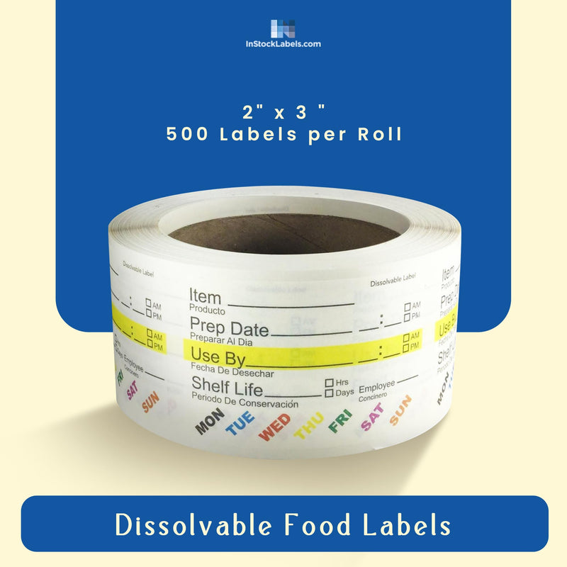 InStockLabels Dissolvable Food Labels - 2” x 3” (500 Labels) - Rotation Food Stickers for Kitchen & Restaurant Supplies - Ideal for Jar, Containers and Freezer Storage, Kitchen Stickers 500