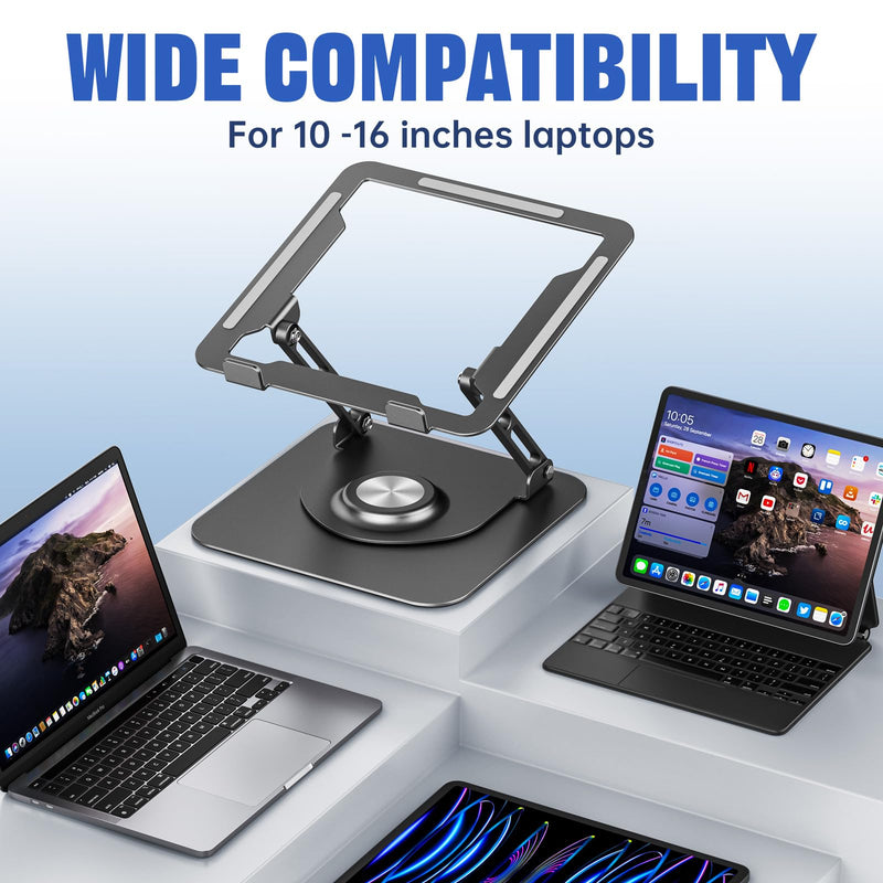 Laptop Stand for Desk, Adjustable Computer Stand with 360° Rotating Base, Ergonomic Laptop Riser for Collaborative Work, Foldable & Portable Laptop Stand, fits for All 10-16" Laptops Grey