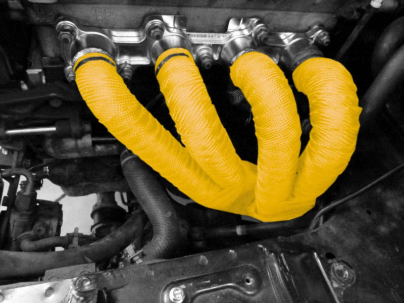 Yellow Exhaust Pipe Insulation Thermal Heat Wrap 2" x 50' Motorcycle Header Protection Fiberglass Heat Shield 6X Stainless Ties Yellow