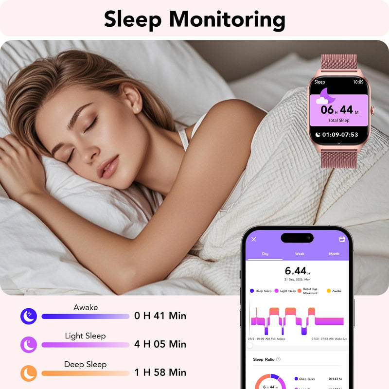 CASCHO Smart Watch for Women (2 Bands), Bluetooth Call Smartwatch with AI Voice,1.85" HD Fitness Watch,Heart Rate/SpO2/Steps/Sleep Monitor,120+ Sports Modes,IP68 Waterproof Watch for Android iOS-Rose Rose Gold