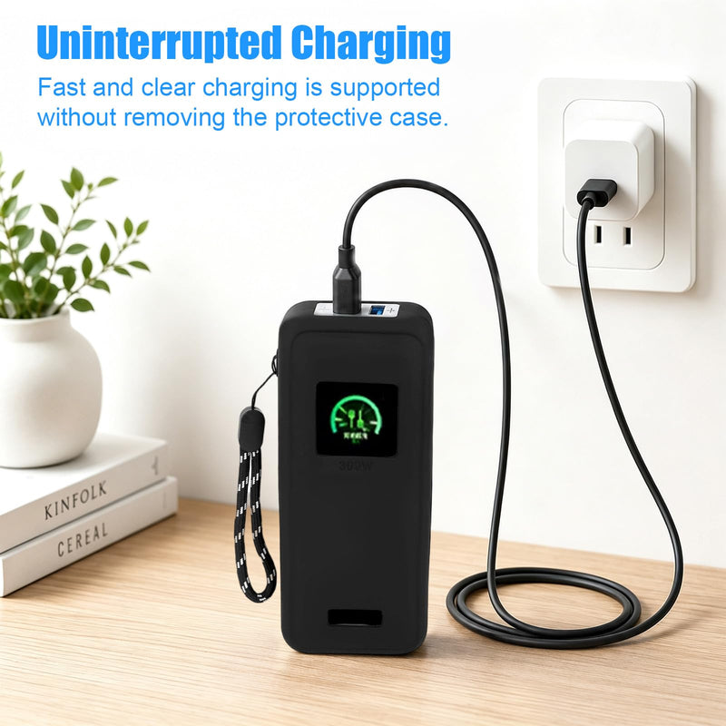 Sillicone Power Bank Case, Protective Cover for Anker Prime 26,250mAh 300W | Soft Sillicone, with Strap, LCD Display Visible, Black