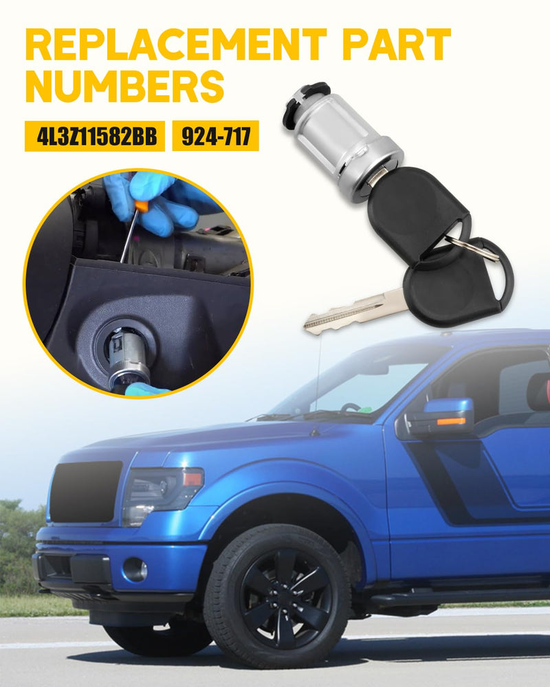 Ignition Switch Lock Cylinder with 2pcs Transponder Chip Keys Fit for Ford F150 F250 F350 Escape Focus Lincoln Mustang Mercury Mazda, Replacement 924-717 4L3Z11582BB